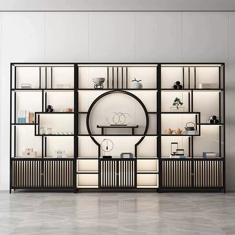新中式置物架博古架多宝阁茶室书架装饰品搭配摆件落地多层展示柜