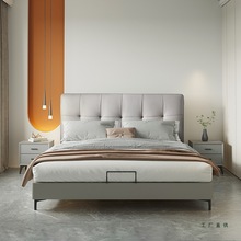 双虎轻奢奶油风真皮床实木主卧大床现代简约双人软包齐边床23659Z