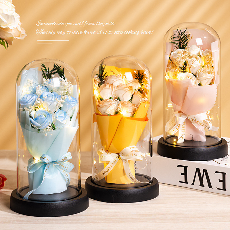 誕生日プレゼント、アイスブロークンブルー、プリザーブドフラワー、ドライフラワー、ボーイフレンド、ガールフレンド、親友、ローズ、カスミソウ、ガラスカバーブーケ、卸売|undefined