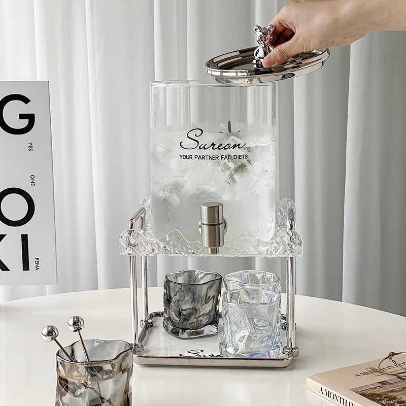 Luz de lujo Nuevo vidrio botella de agua fría con grifo hervidor traje de gran capacidad hogar botella de agua fría fruta té bebida cubo