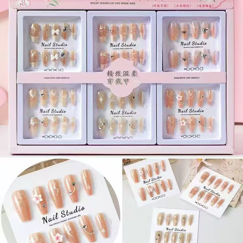 European and American Foreign Trade Wearable Nails New Style Press-On Fresh Manicure Stickers Student Cartoon Fake Nails Cat Eye Nails European and American Foreign Trade Wearable Nails New Style Press-On Fresh Manicure Stickers Student Cartoon Fake Nails Cat Eye Nails