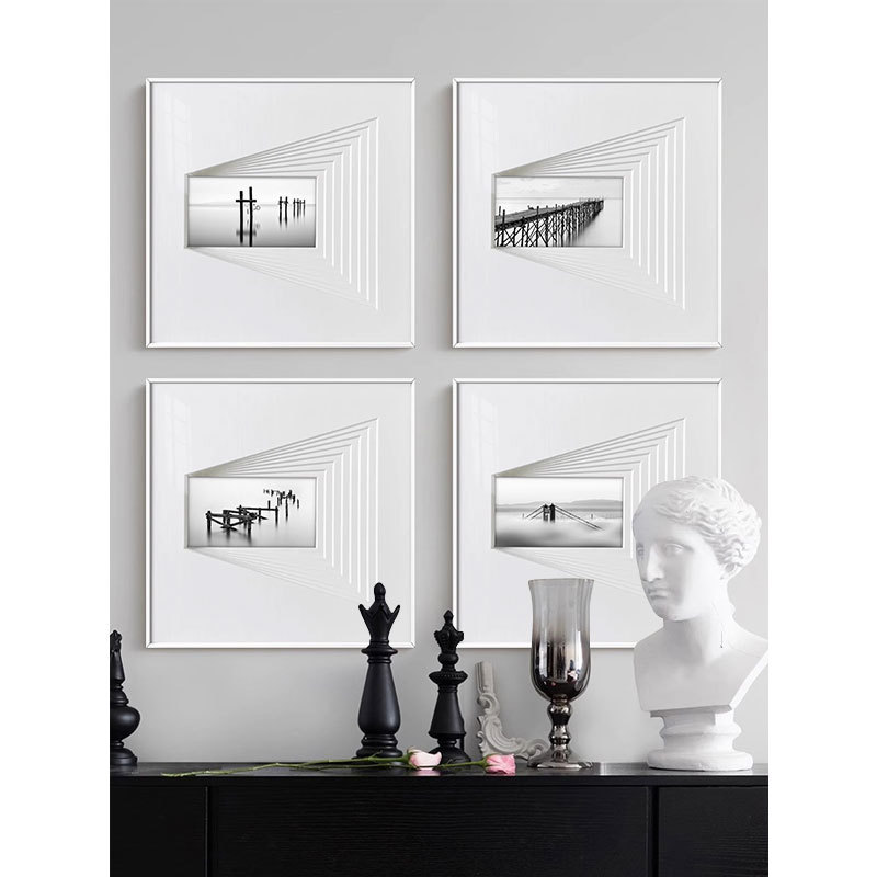 Modern Minimalist Living Room Decor Wall Art Multi-layer 3D Stereo Mural Black and White Entrance Hall Dining Room Bedroom Study Combination Painting