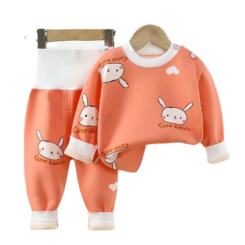 Baby and Toddler Fleece Warm Set for Boys and Girls, Thick Autumn Top and Bottom Set with High-Waisted Belly Protection, Suitable for Autumn and Winter