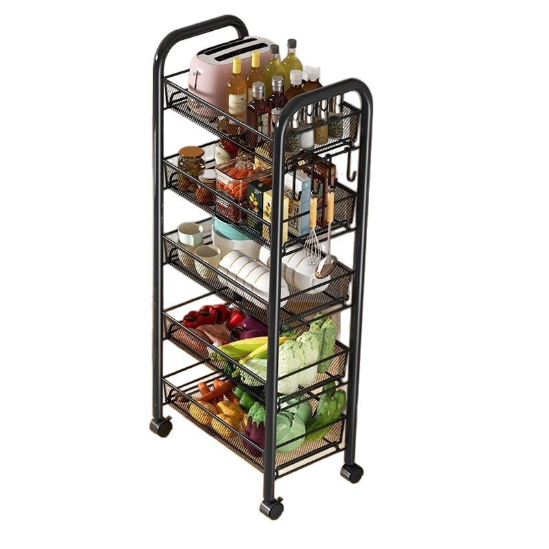 Estante de almacenamiento de cocina móvil de acero al carbono estante de almacenamiento doméstico multicapa carro pequeño estante de verduras al por mayor
