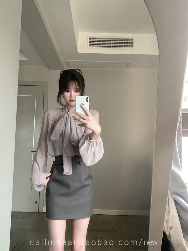 CallmeEar//【是金秘书呀】蝴蝶结高腰半身裙设计感显瘦包臀短裙|undefined