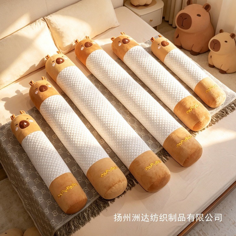 Almohada Cilíndrica de Capibara de Terciopelo y Algodón PP Suave para Cama image 1