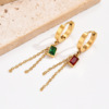 Retro fashionable stone inlay with tassels, earrings stainless steel, European style, french style