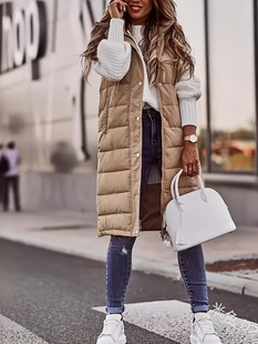 2025 Cross-Border New European and American Women's Warm Neck Scarf Fish Hooded Vest Sleeveless Winter Coat