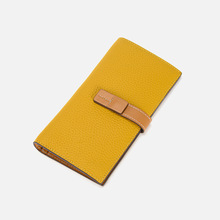 2024新款真皮钱包女欧美抽带长款女士钱夹头层牛皮手拿包撞色卡夹