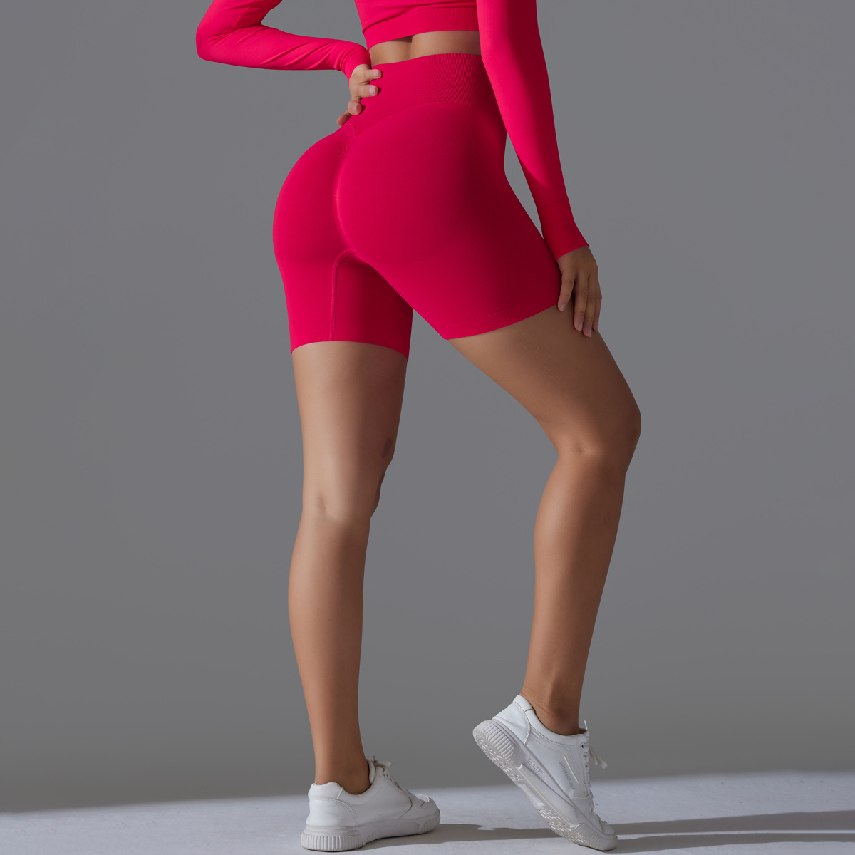 Seamless Solid Color Shorts Tight Running Fitness Yoga Wear High Waist Butt-Lifting Peach Sports Pants_viptrois.com