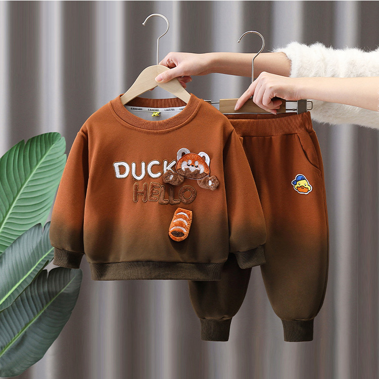 7667 traje de primavera para niños 2025 nuevo estilo estilo estilo extranjero rojo rojo ropa para niños primavera y otoño suéter degradado de dos piezas