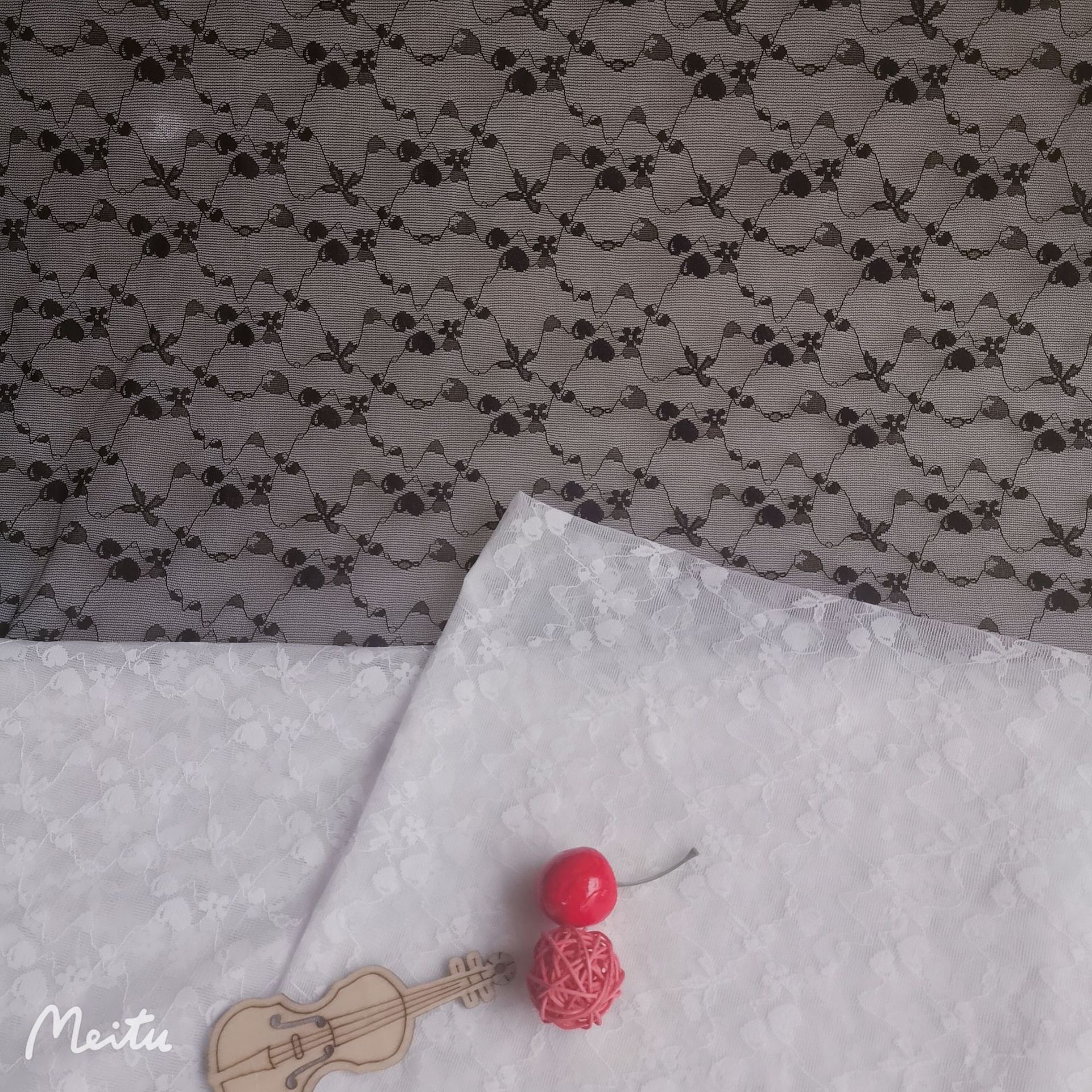 新款热卖~小清新锦氨弹力柔软亲肤小爱心花朵蝴蝶结提花网布面料