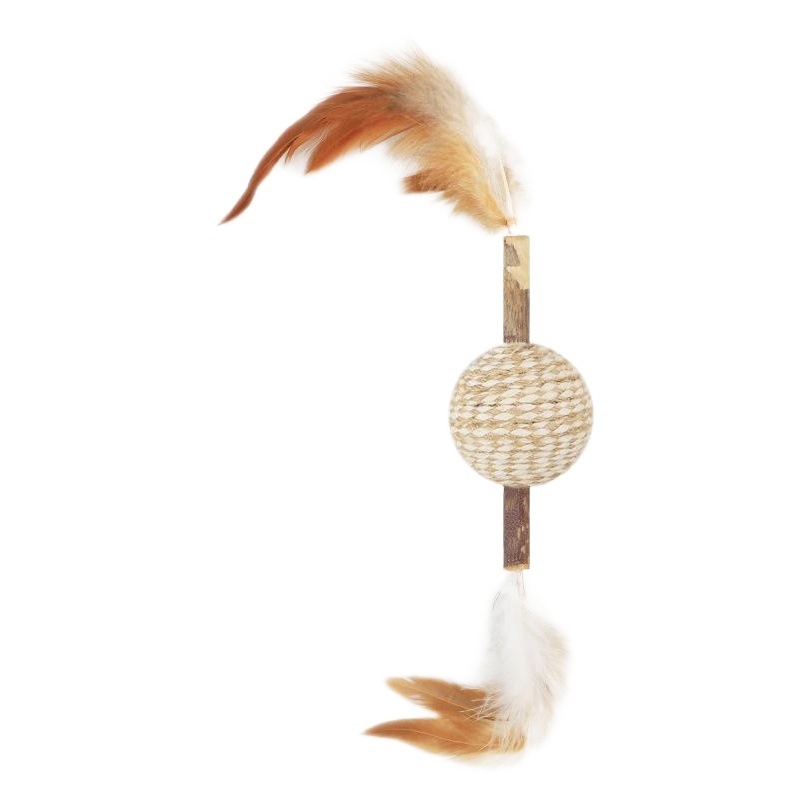 Polygonum de madera con plumas con cuerda de cáñamo Bola de ratón juguete de gato mordedura al por mayor divertido gato cuentas de sonido de pelo productos para mascotas