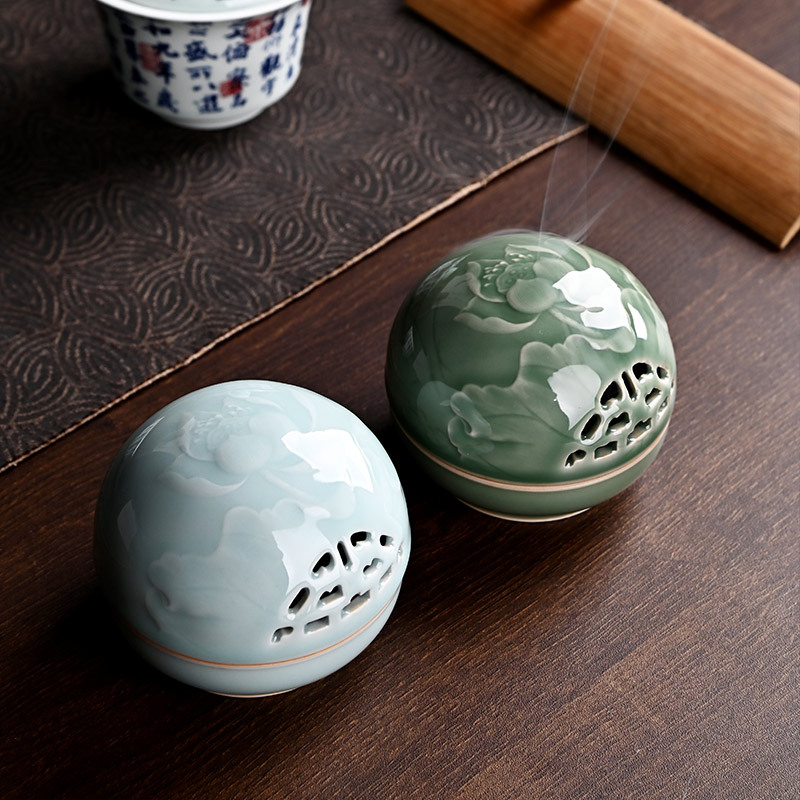 青瓷荷韵盘香熏炉现代简约风格家用室内檀香托摆件装饰品高档礼盒