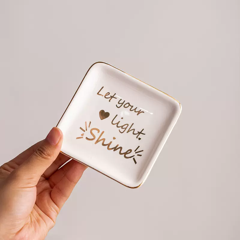 9cm跨境亚马逊英文字母陶瓷碟子戒指首饰耳环手表盘子首饰盘描金