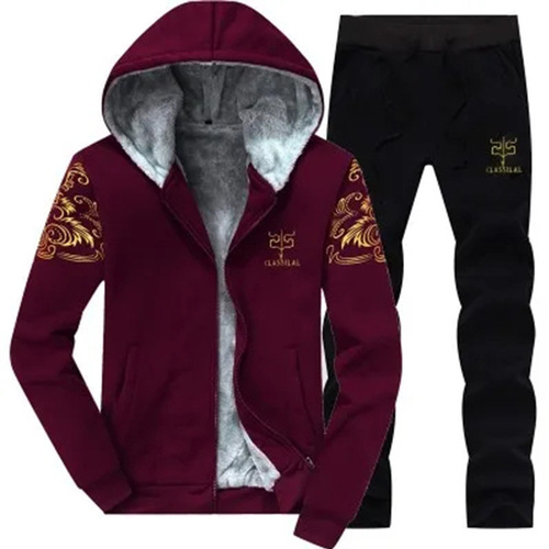 Overseas Foreign Trade Winter Fleece Lined Thick Men's Suit Set Casual Hooded Sweatshirt Set Men's Suit Hooded Jacket
