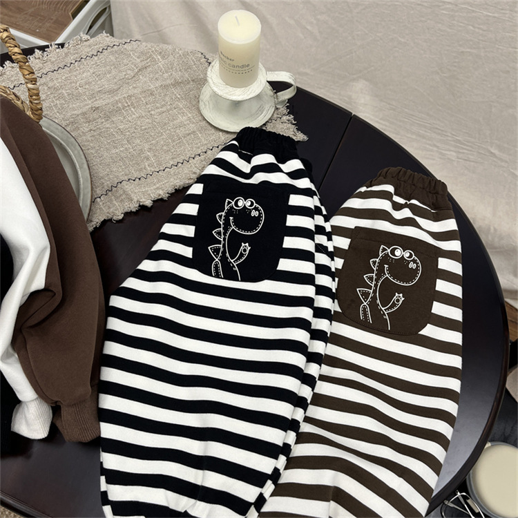 Baby children's striped casual sweatpants, boys' autumn clothing, cartoon pants, Korean version, girls' loose pants_voghion.com