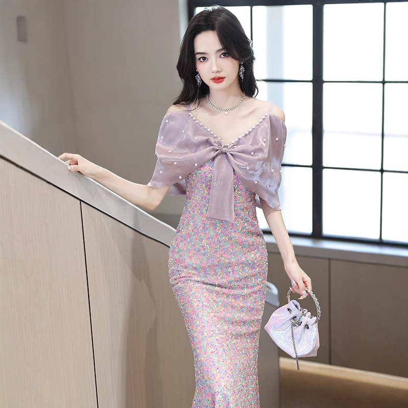 Banquet Evening Dress 2026 New Spring French-Style Mermaid Sequin Adult Ceremony Host Light Luxury Niche Evening Dress