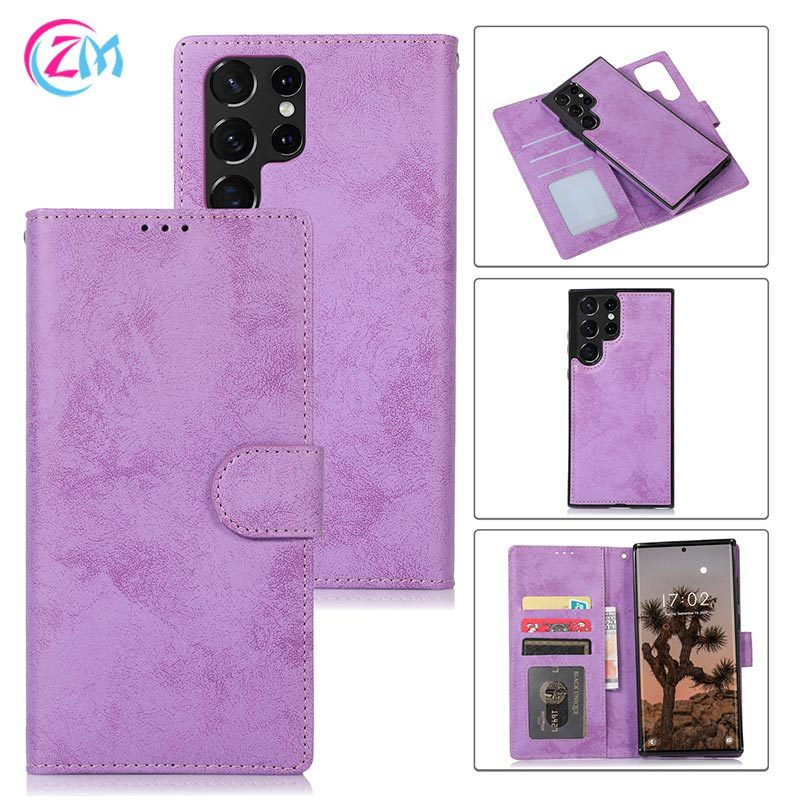 适用三星S22 S23 Ultra复古二合一分离皮套A33 A52 A53侧贴手机壳