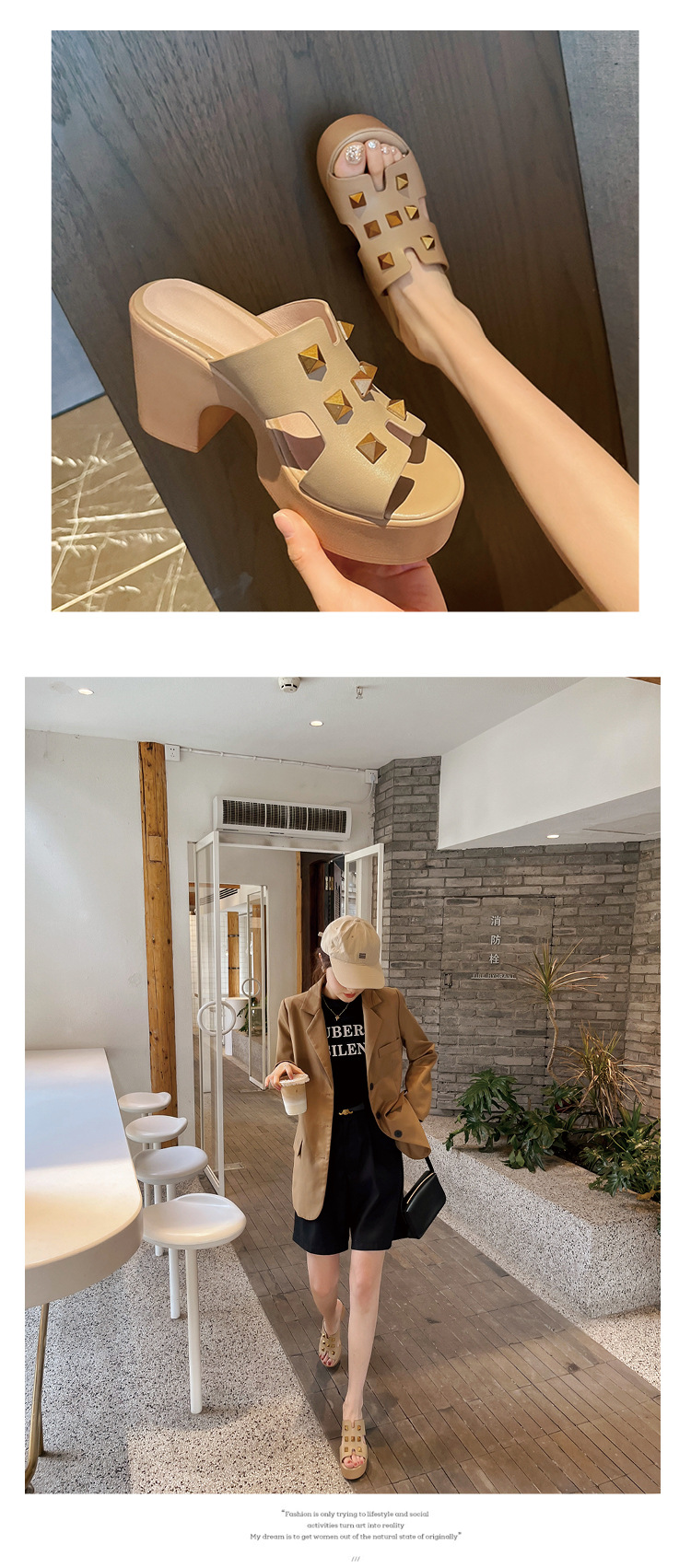Sandal cao gót nữ hở mũi đinh tán phong cách châu Âu, gót thô đế xuồng, dáng lười tiện lợi — màu mơ chi tiết 11
