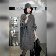 欧货高级感灰色针织毛衣女冬新款加厚保暖中长款气质长袖小衫