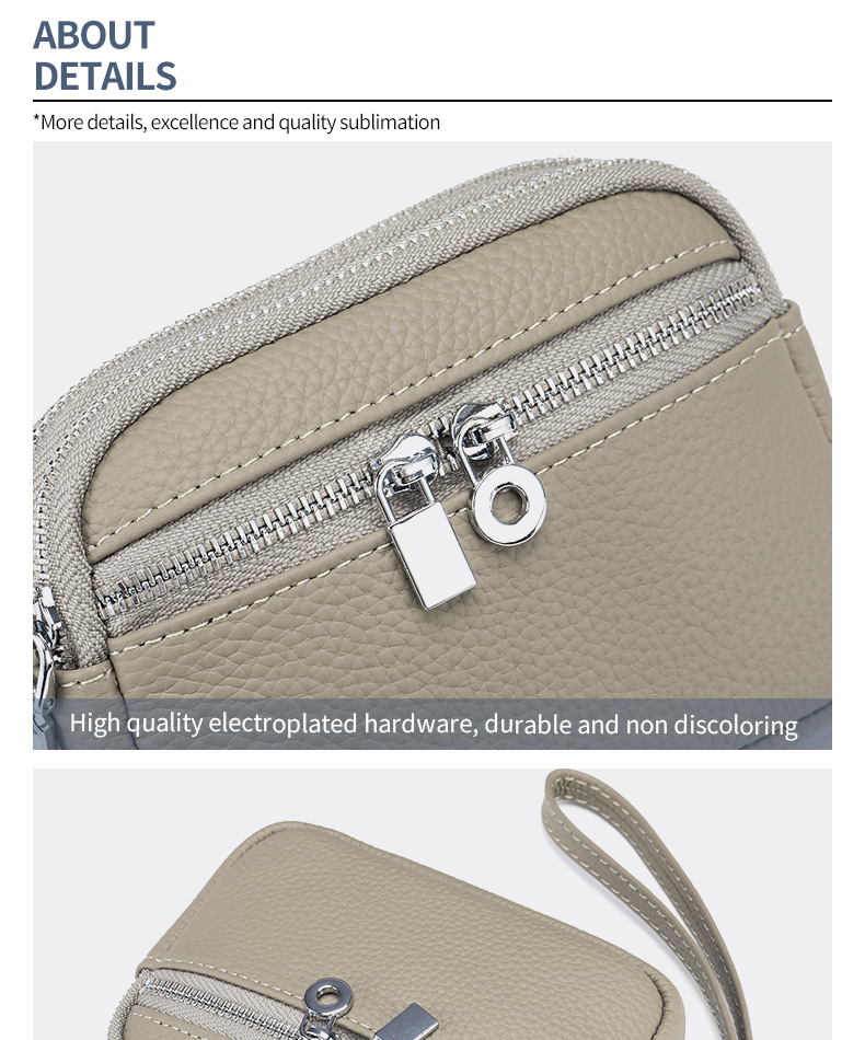 Portafoglio da donna in vera pelle, squisito, con doppia cerniera, grande capacità, borsa multifunzionale_voghion.com