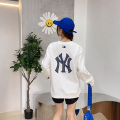 高版本.MLB复古老花刺绣男女情侣秋冬经典款舒适百搭圆领宽松卫衣