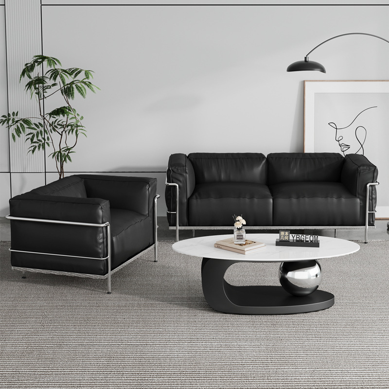 Nordic Genuine Leather Sofa Living Room Italian Minimalist Bauhaus Black Leather Art Single and Double Light Luxury Combination Second-Hand Sofa