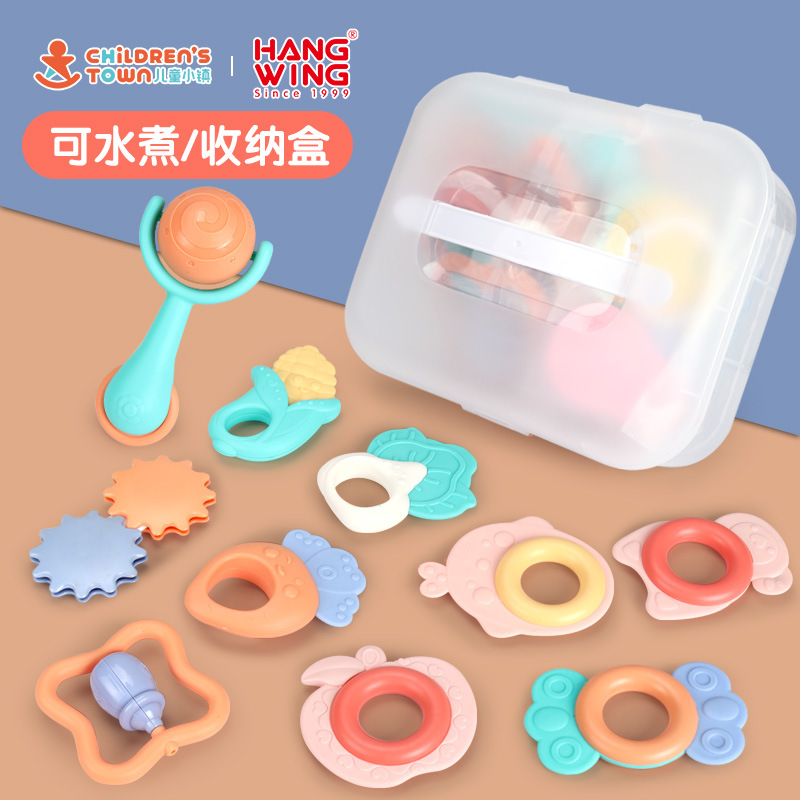 Cross-border baby rattle toy newborn gift box set baby teether boiled hand rattle gripping teething bell