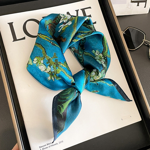  Chimonanthus fashionable silk square scarf for women mulberry silk decorative scarf temperament small scarf shawl neck scarf headband
