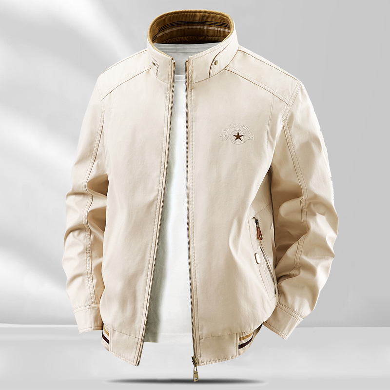 Reversible Jacket Men's Spring and Autum Pure Cotton Middle-Aged Men's Stand-Up Collar Loose Top Dad Casual Jacket Jacket