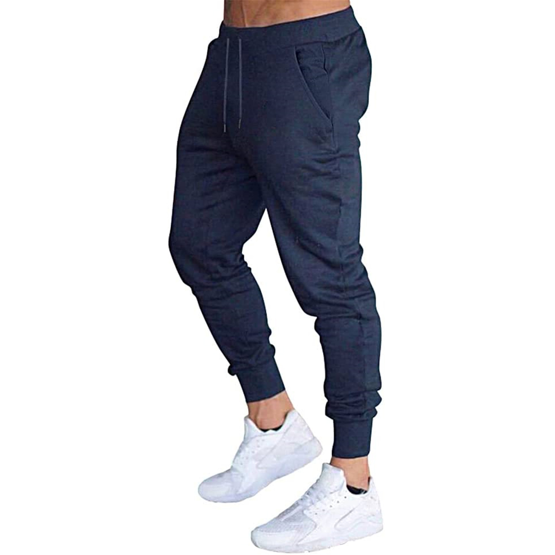 Solid color slim sports for men's tight fitting leggings, fitness running youth casual pants_mkmklike.com