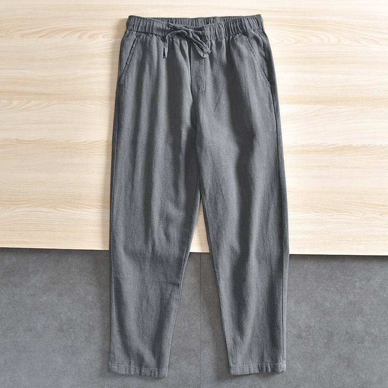 Tejido de tecnología DuPont! ¡Ramio natural! Comercio exterior verano transpirable algodón lino cintura elástica pantalones casuales rectos hombres