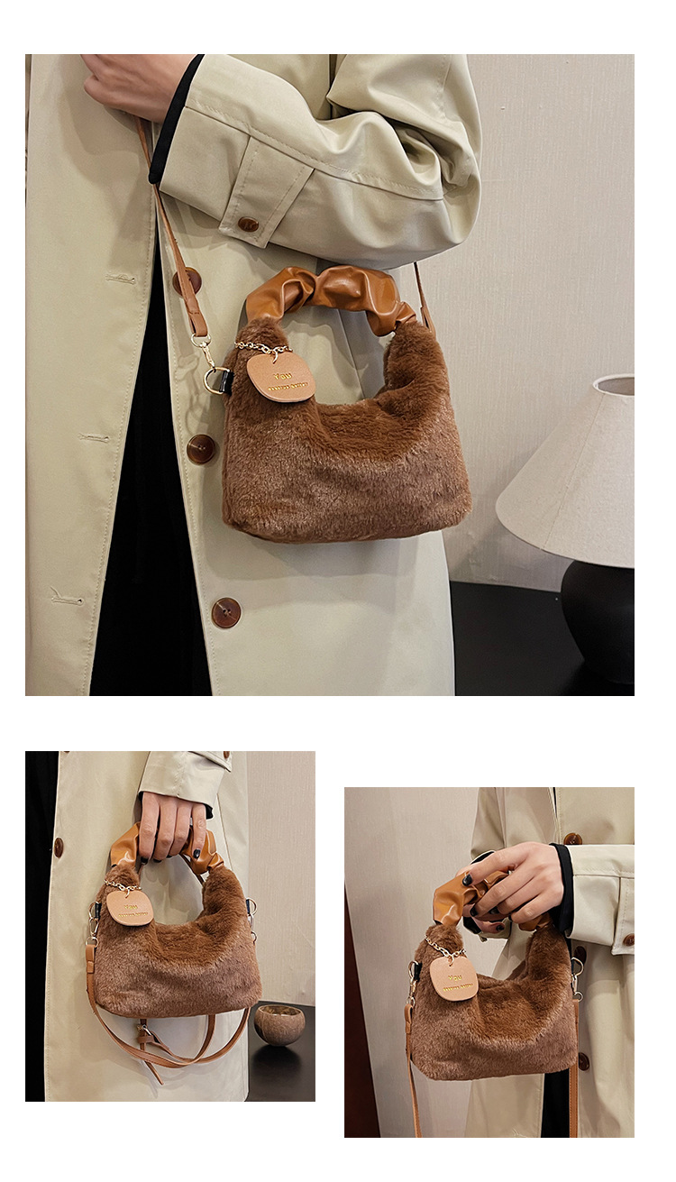 Women's plush messenger bag handbag texture fashion women's bag autumn and winter all match niche chain handbag_voghion.com