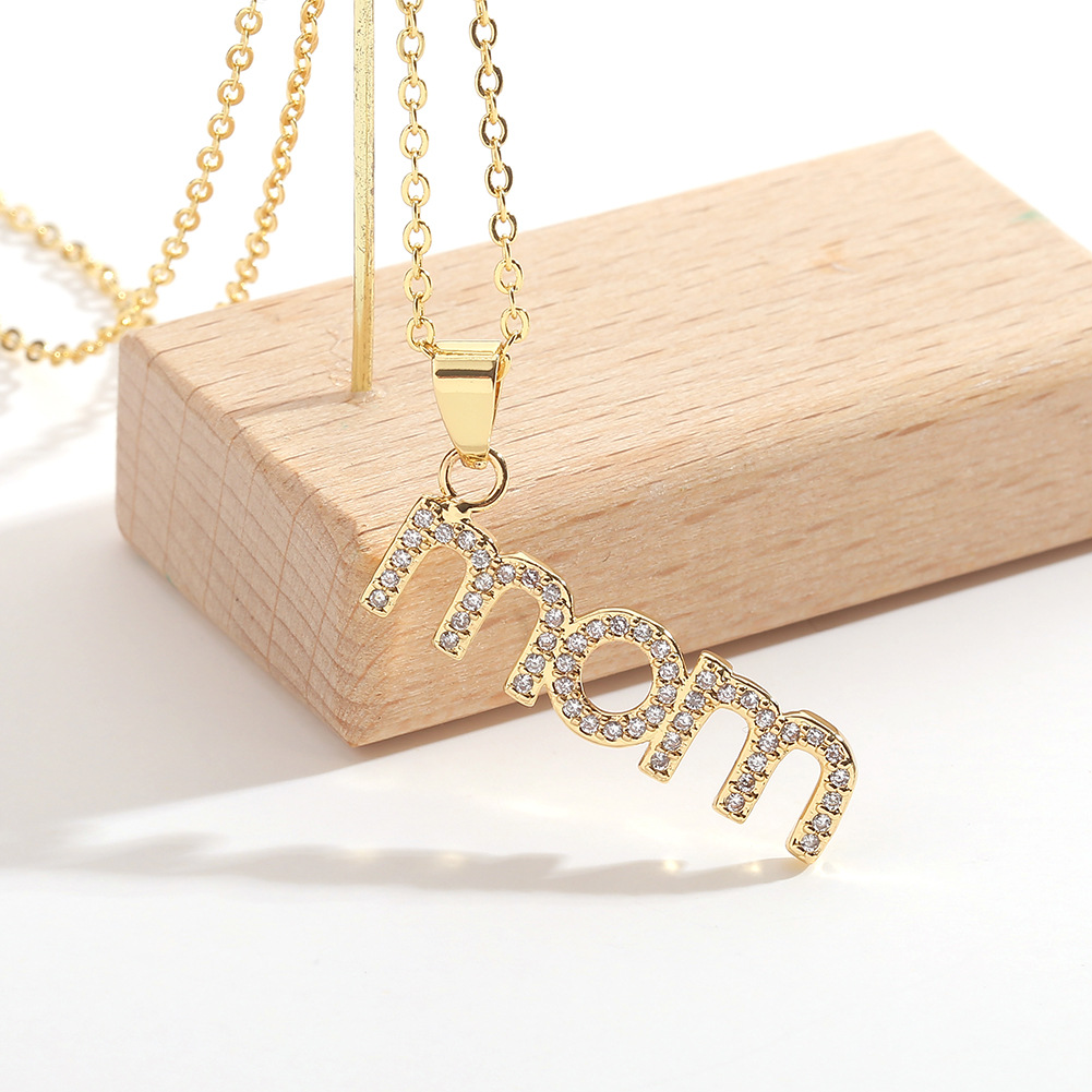 new simple copper inlaid zircon letter MOM pendant motheru0027s day necklace