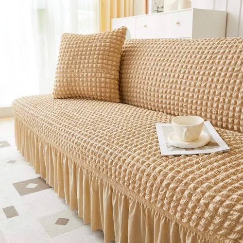 Seersucker elastic all-inclusive sofa bed cover for all seasons solid color simple armless sofa cover non-slip and anti-cat scratch