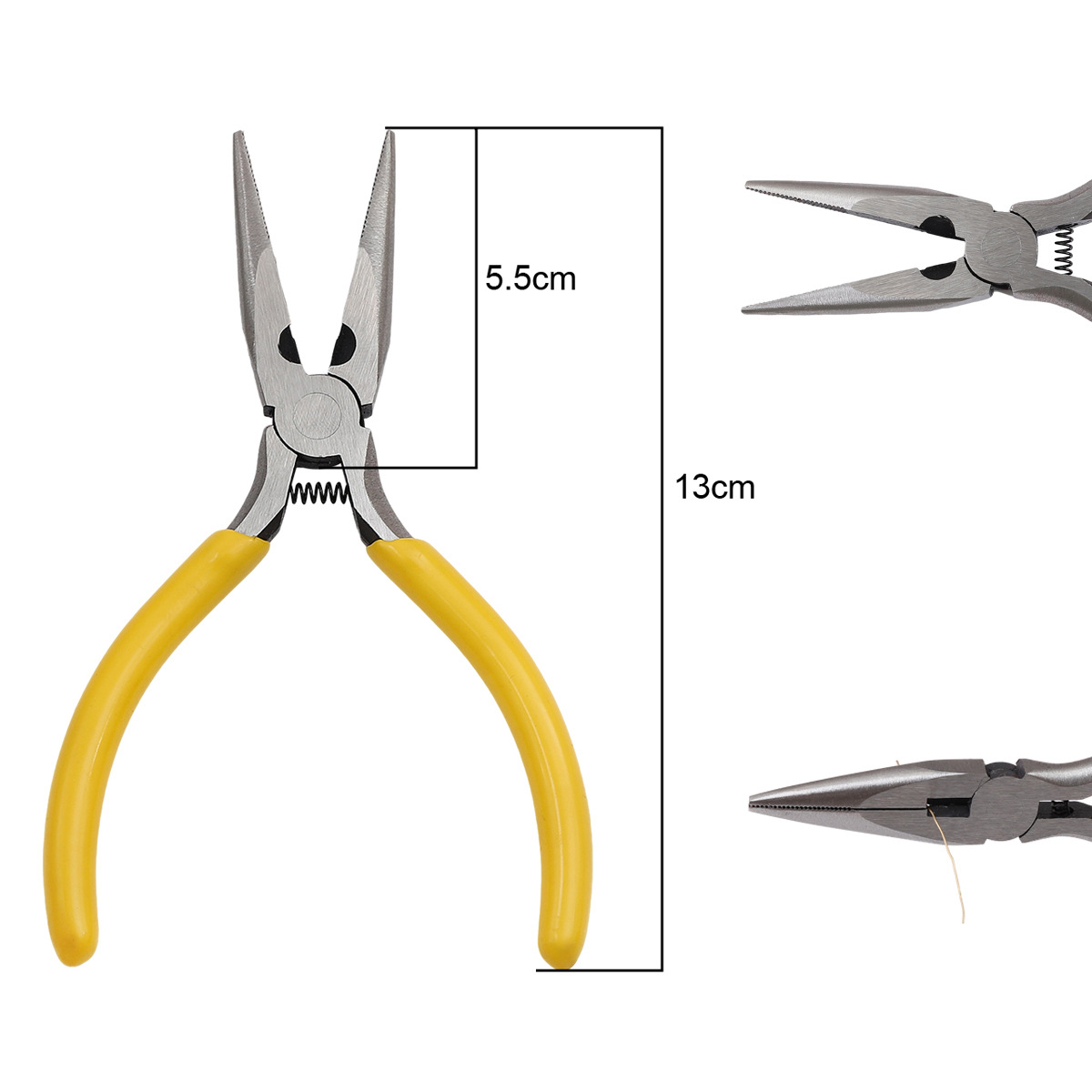 Yellow handle needle nose pliers (with teeth), length about 13cm, 1pc/pack