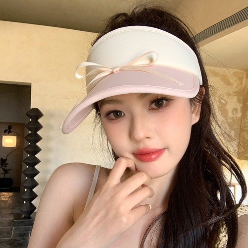 Summer hat women's ice silk bow sunscreen empty top hat dopamine color sun hat outdoor cycling sun hat