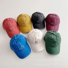 韩版水洗做旧儿童刺绣花朵鸭舌帽 春秋男女童户外出游遮阳棒球帽