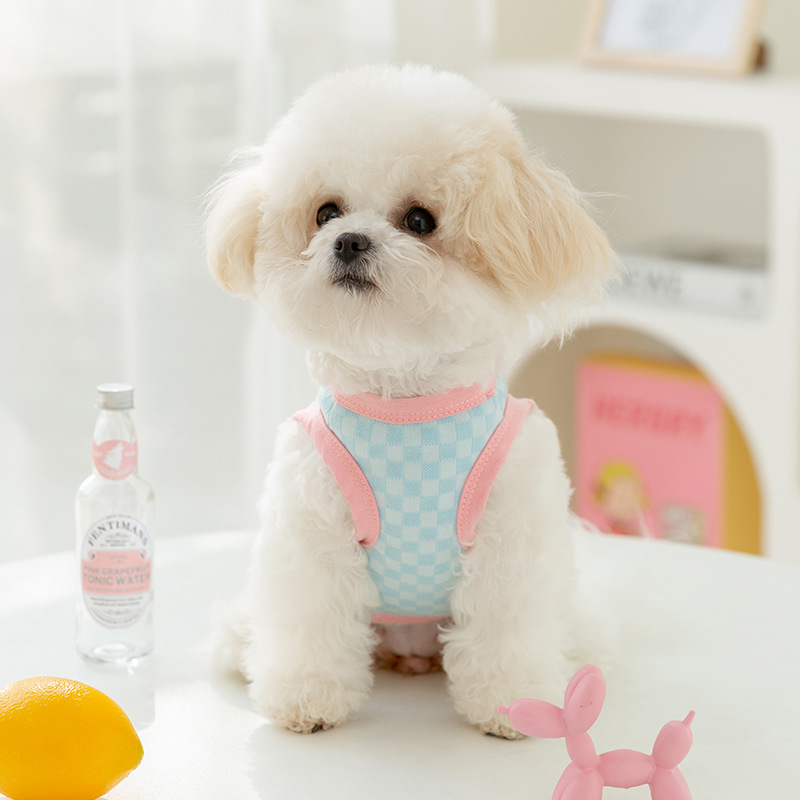 Primavera y verano perro viento casual contraste tablero de ajedrez a cuadros chaleco de dos patas gato perro mediano y pequeño peluche ropa para mascotas