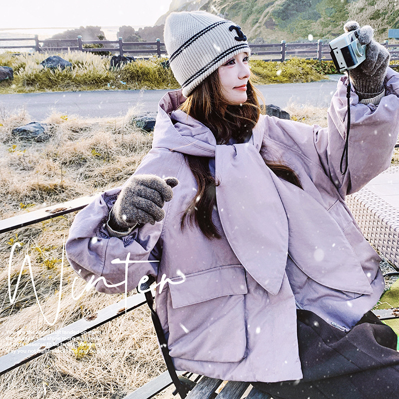 2025冬季兔耳朵帽两色90羽绒服