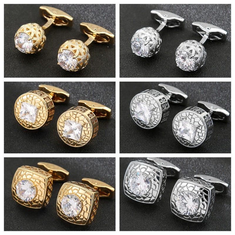 Round Hollow Crystal Zircon cufflinks Men's Sleeve Stud French Shirt Cuff Stud Shirt Buckle cufflinks