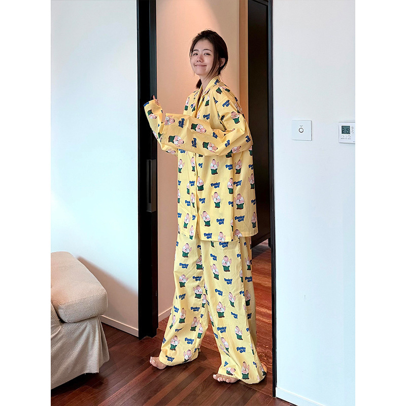 春秋季新款宽松甜美卡通印花睡衣女可爱长袖长裤可外穿家居服套装|undefined