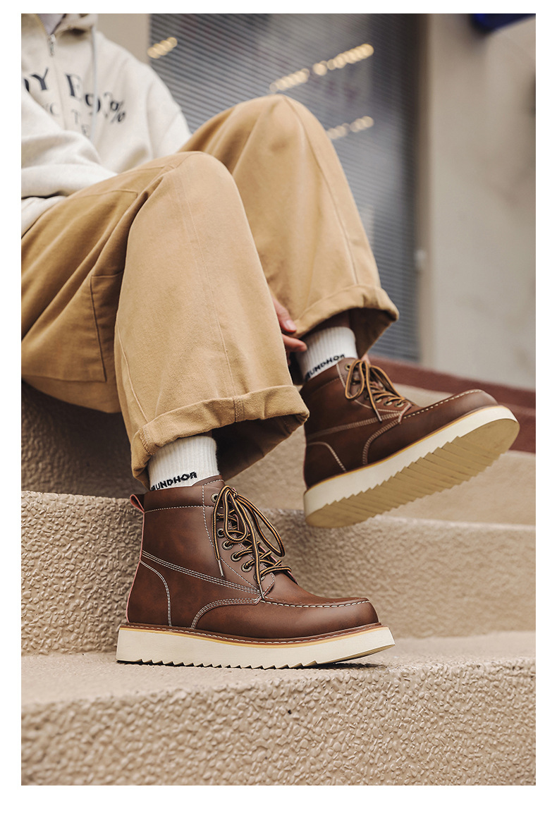 Martin – bottes montantes de moto pour hommes, tendance, décontractées, en velours, polyvalentes, combinaison de travail, 2024 coton, hiver 9055_voghion.com