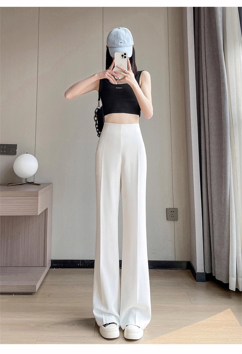 Quần tây nữ cạp cao ống loe vải mỏng mùa hè — Quần dài màu trắng chi tiết 31