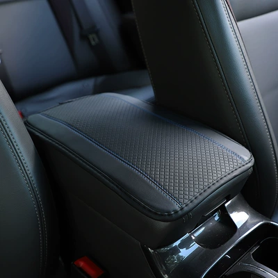 All-season universal armrest box mat, Armrest box pad - fiber-embossed-armrest-pad-black-and-blue
