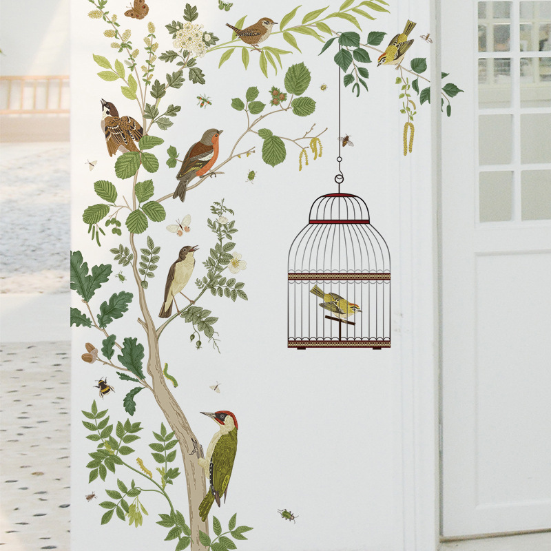 Fresh plant leaf background stickers children's room Big Tree bird cage wall stickers Bird bedroom sofa Wall decorative stickers Fresh plant leaf background stickers children's room Big Tree bird cage wall stickers Bird bedroom sofa Wall decorative stickers