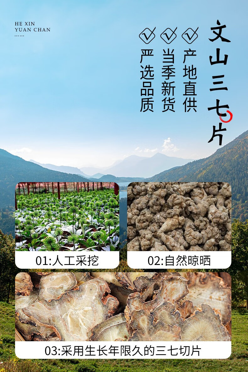 Wenshan Notoginseng Root Slices San Qi 500g Dried Herbal Decoction Pieces specifications