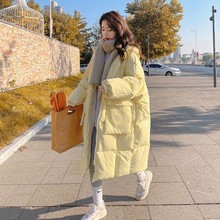 奶黃色羽絨棉服女中長款2022冬季新款韓版寬松棉衣加厚保暖外套潮
