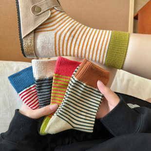 Striped socks children's autumn and winter cotton socks thickened warm towel socks South Korea stockings winter terry stockings